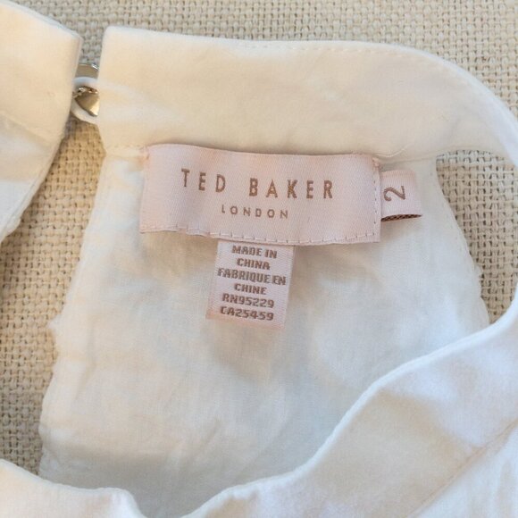 Ted Baker White Embroidered Cotton Dress Halter Neck Fit & Flare Size 2 - Picture 7 of 9